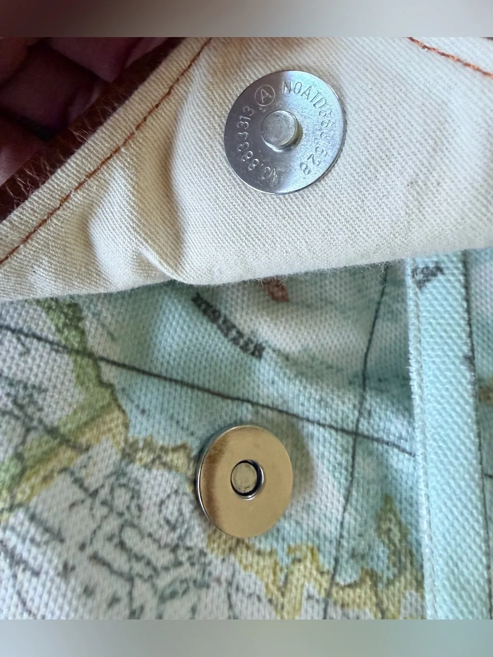 World Map Backpack w Brown Faux Leather Accents and Silver Tone Hardware NEW